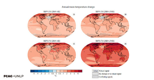 Cuadro de proyección que muestra los cambios de temperatura del planeta