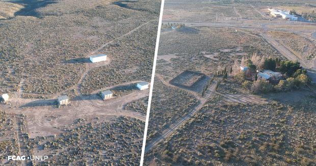 Vista aérea del predio del Observatorio Geofísico de Trelew que tiene 48ha de superficie.