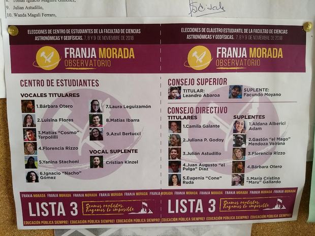 La imagen corresponde a la Lista de Franja Morada.