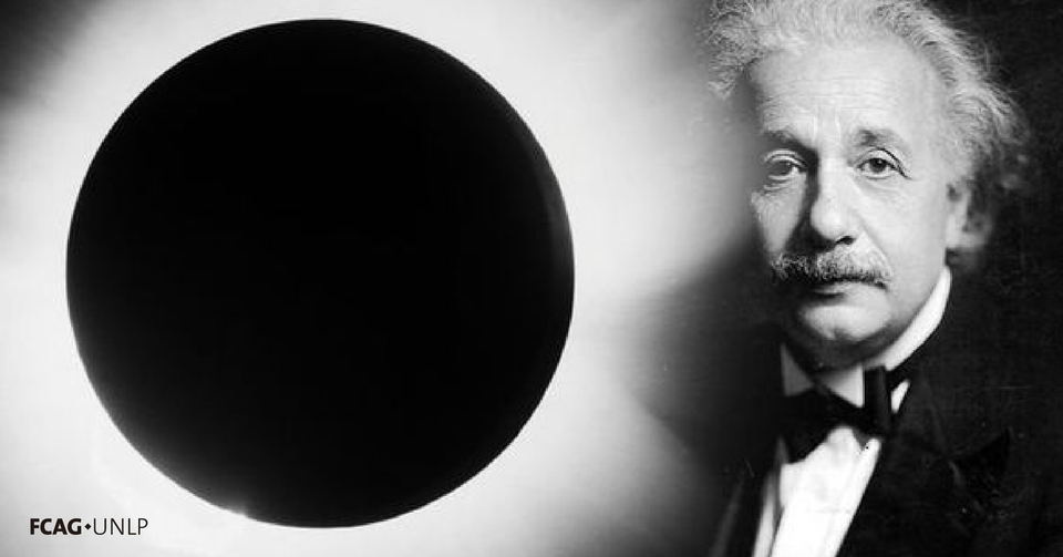 La imagen corresponde a la observación del eclipse total de Sol en 1919 y el rostro de Albert Einstein.