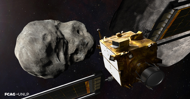ilustración de Dart llegando al asteroide